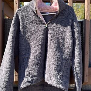 Cozy Gray Sherpa Quarter-Zip Pullover